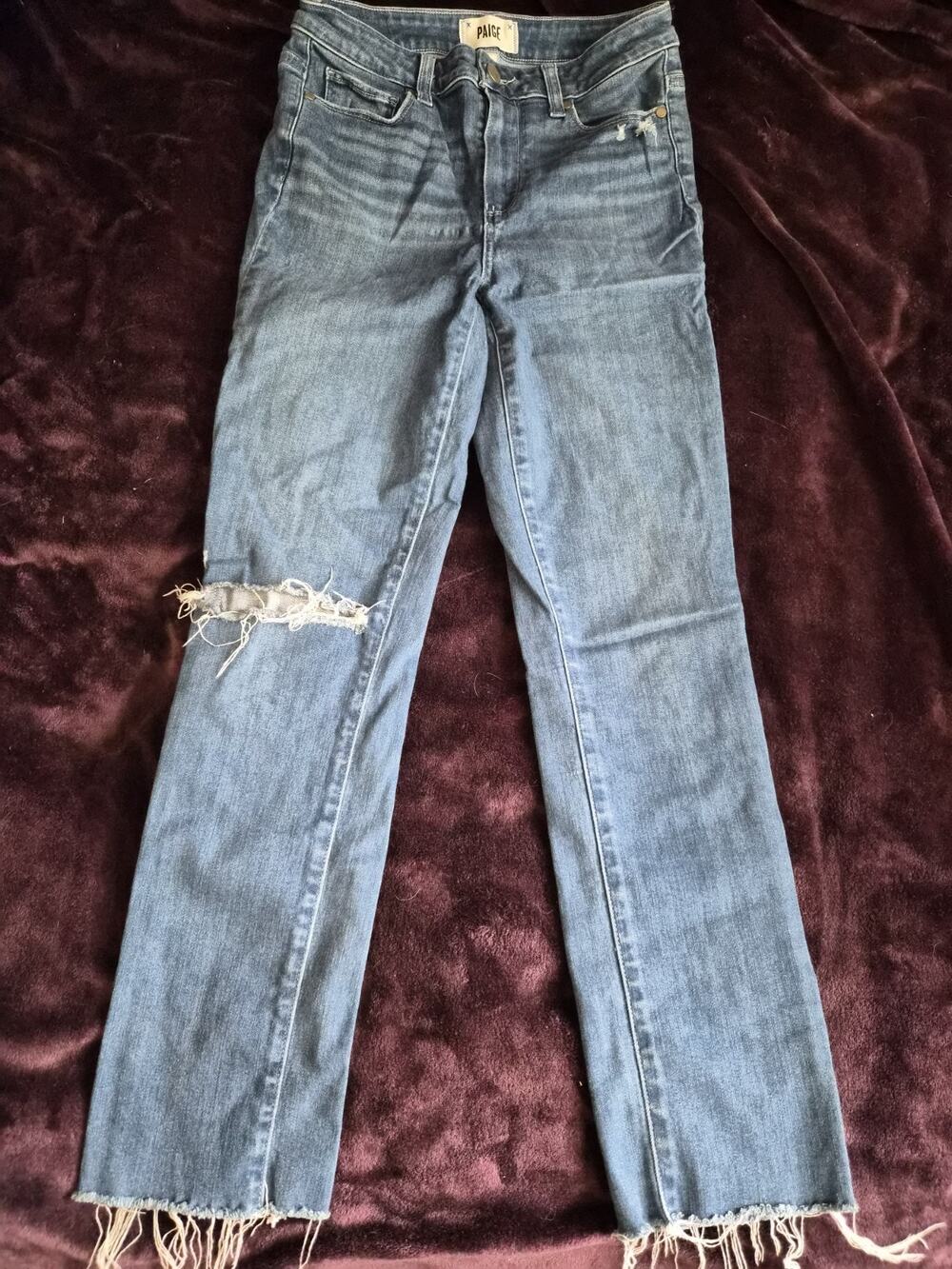 Size 27 Paige Verdugo Women's Blue Distressed Denim Cut Off Raw Hem Ankle Jeans